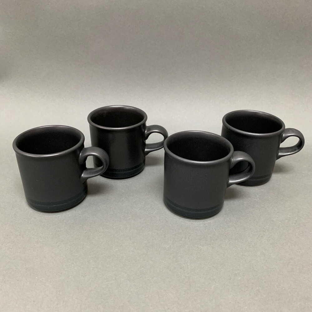 Pfaltzgraff Midnight Sun Black‎ Coffee Cups Mugs Lot of 4